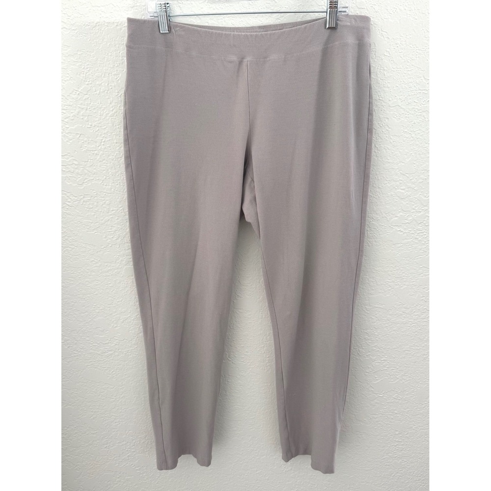 Eileen Fisher Pants Women Sz L Gray Stretch Crepe Pull On Tapered Minimalist